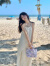 欧贝汐吊带连衣裙女夏季海边度假风气质绑带收腰长裙 白色 S