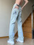 POUM牛仔裤男款美式浅蓝色星星vibe裤子高街设计感直筒微喇裤大码潮流 TMZXFGCD-K73蓝色 M