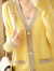 TSAM专柜女装 春秋季新款百搭针织衫羊毛开衫V领毛衣短外套时尚外套 黄色 S/2