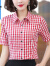 啄木鸟纯棉格子衬衫女短袖夏季新款气质职业衬衣休闲打底百搭遮肚子上衣 短 袖CFM6860A红色 S 建议80/90斤