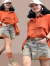 啄木鸟休闲运动套装女2024夏季新款韩版宽松大码时尚洋气显瘦时髦两件套 5065Y#橘色上衣 M（建议100斤以内）