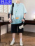 韩三岁夏季14中学生短袖T恤一套男12-17岁运动t恤2024年大童男孩两件套 蓝色卡通（衣服+短裤子)6052 M 【80-100斤】