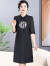 恒源祥妈妈50岁夏季短袖洋气连衣裙新中式时尚国风大码中老年女中长款裙 黑色 XL