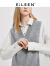 朗姿【意大利设计】羊毛法式衬衫领毛针织衫上衣女冬季新款 灰白色2 M