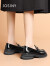 卓诗尼厚底乐福鞋女2024春季新款英伦风女鞋粗跟小皮鞋一脚蹬单鞋女 黑色 跟高4.5cm 35 标准尺码