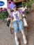 迪士尼（Disney）女童短袖T恤2024新款夏装儿童打底衫夏季中大童女孩棉上衣 紫色长颈鹿六一儿童节礼物 110cm六一儿童节礼物