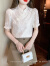 单蜜（Danmi）新中式国风短袖衬衫女装2024年夏季新款白雪纺衫立体盘扣小衫上衣 杏色 M