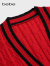 bebe秋冬系列女士气质撞色长袖羊毛毛衣针织衫330614 红色 S