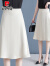 皮尔卡丹西装半身裙女夏季2024新款高腰法式a字裙小个子中长款气质包臀裙 米白色中裙 26/S