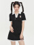 乐町甜美学院风图案连衣裙春夏新款少女减龄绑带polo裙子 黑色（预售） XS