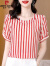皮尔卡丹雪纺衬衫女士装夏季2024年新款时尚洋气夏装小衫气质短袖上衣 红色 M (90-100斤)