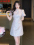 HKCP香港潮牌新中式冰丝雪纺短袖旗袍夏季女碎花小个子高端连衣裙子 粉色 S