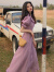 月袖（YUEXIU） 2022新款连衣田园风中长裙紫色气质桔梗裙子夏法式气质收腰显瘦 紫色连衣裙 XL
