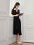 初语设计感小众撞色polo领连衣裙女2023夏季新款收腰开衩气质长裙 黑色 XL
