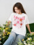 智时代短袖女2024美式韩版设计感小雏菊花朵字母印花T恤宽松休闲秋上衣 白色 粉字 M