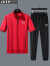 吉普（JEEP）两件套三件套冰丝短袖T恤男2022春夏季新款搭配裤子男运动套装男休闲套装裤子男 2868红色三件套 2XL (建议体重1135-145斤)
