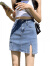浪莎牛仔短裙女夏季薄款2024新款防走光a字包臀裙开叉小个子半身裙裤 蓝色 S