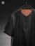 归心原创 夏季中国风男士新款桑蚕丝珍珠缎V领短袖t恤 黑色 M/170
