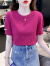 啄木鸟钉珠泡泡袖短袖t恤女2024年新款夏季漂亮时尚洋气玫红色上衣 粉色 XL