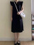艾格黑色小飞袖连衣裙子女夏季2024新款法式赫本风小个子气质中长裙 [黑色] 6065kgXL