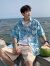 轩森图（XUANSENTU）夏威夷冰丝短袖衬衫男西海岸沙滩休闲上衣宽松东南亚风格花衬衣潮 黑色 L