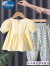 迪士尼（Disney）儿童装运动休闲套装24夏季新款女童短袖T恤打底衫长裤两件套 黄色 80码