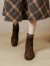莫琳蔓（MOLINMAN）弹力女靴新款圆头毛线圈黑色粗跟时尚瘦瘦靴加绒保暖通勤小短靴 棕色绒里 34