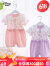 迪士尼（Disney）童装婴儿衣服夏季装连体衣可爱薄款纯棉哈衣男女宝宝短袖洋气爬服 粉红色 80