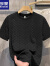 罗蒙（ROMON）高级感欧货格子花纹短袖衫男士轻奢气质轻薄纯色休闲圆领T恤上衣 黑色 XL ( 135-145斤 )