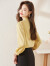 拉夏贝尔2024年新款春季设计感荷叶边圆领上衣时尚洋气职业衬衫女 黄色 S
