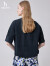 哈吉斯（HAZZYS）女装 2024夏季新款女士V领宽松短袖休闲衬衫女ATCSK1BBK56 藏青色NV 160/84A 38