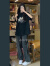 UHFV中学生夏季套装13学院风1少女孩16短袖初中生网红牛仔裤两件套 黑色短袖黑灰色牛仔裤(两件套) S