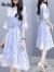 RUIQIUER连衣裙女夏季新款女装韩版时尚收腰显瘦中长款气质温柔碎花裙子 粉色 XL