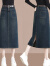 啄木鸟女士牛仔裙半身裙2024秋季新款高腰显瘦小个子中长款开叉包臀长裙 复古蓝 XL（建议115斤-130斤）