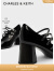 CHARLES&KEITHCK1-61720136复古漆皮粗跟玛丽珍鞋女 Black黑色 36