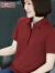 横行道纯色短袖t恤女士2024夏季修身新款韩版纽扣上衣体恤半袖职业装 砖红 4XL