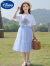 迪士尼（DISNEY）女童夏装洋气套装裙2024新款韩版儿童装夏季中大童网纱裙子两件套 蓝色1 草帽款网纱裙 110