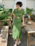 MG小象字母T恤上衣套装女2022夏新款韩版高腰显瘦开叉包臀半身裙休闲两件套（下架） 绿色 均码