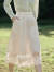 茵曼2024春夏女装新款小个子白色口袋精致通勤镂空花边A字半身长裙子 白色 M