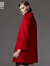颜域秋冬新款品牌女装复古双排扣长款羊毛呢外套大衣女04W3344 红色 S/36