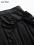 谜底A字型中长裙2023夏季新款气质通勤蝴蝶结纯色半身裙232MB0680 黑色 L