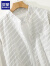 罗蒙（ROMON）春夏季男士条纹衬衫宽松立领透气长袖衬衣男百搭日系青年学生衬衣 长袖立领 白色条纹 133 M 80-110斤