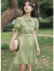 莫代尔日系短袖衬衫连衣裙女2024夏季新款清新甜美温柔风收腰显瘦中长裙 绿色 S