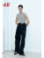 H&M女装T恤2024春季新款CleanFit拉链短款简约机车夹克1174186 白色/黑色条纹 165/96A