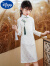 迪士尼（Disney）女童旗袍夏季薄款中国风改良蕾丝女孩古风汉服唐装儿童连衣裙 白色(加流苏+项链) 150(150)