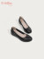 金利来（goldlion）女鞋坡跟皮鞋时尚圆头牛皮浅口一脚蹬单鞋女 G662320016黑色35