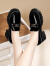 lickfen单鞋女2024夏季新款女鞋子粗跟高跟鞋皮鞋软底旅游鞋妈妈鞋工作鞋 黑色(标准尺码) 35