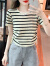 皮尔卡丹夏季短袖t恤女装2024新款韩版宽松小个子条纹t恤衫女士打底衫上衣 杏色 XL（110-120斤）