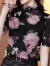 啄木鸟网纱女士t恤夏季2024新款设计感立领打底衫洋气半袖印花修身上衣 大花朵 3XL 120-130