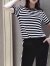 TSAM女装专柜夏季新款百搭显瘦横条纹冰丝针织短袖T恤女 黑色条纹T恤 4/L